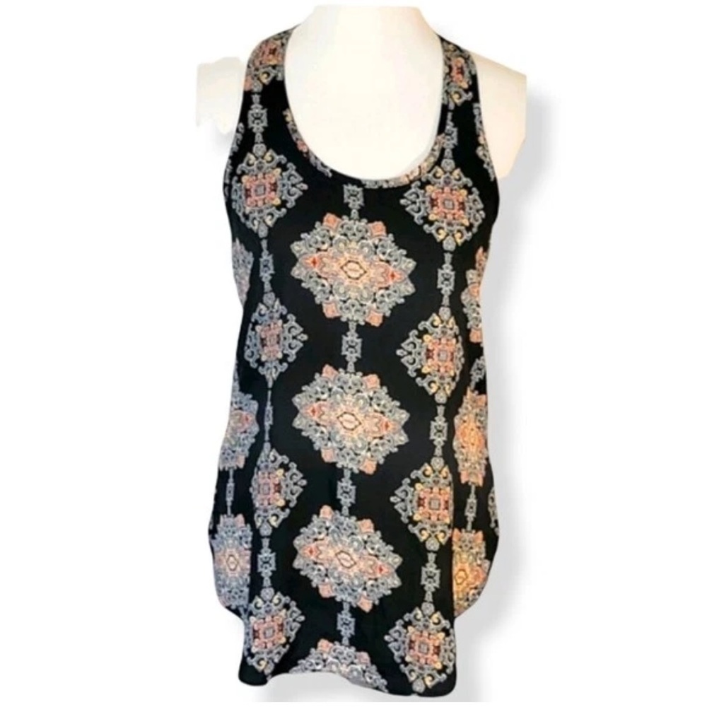 Mossimo Tunic Style Top, Black Moroccan Medallion Pattern, Women's Size XL